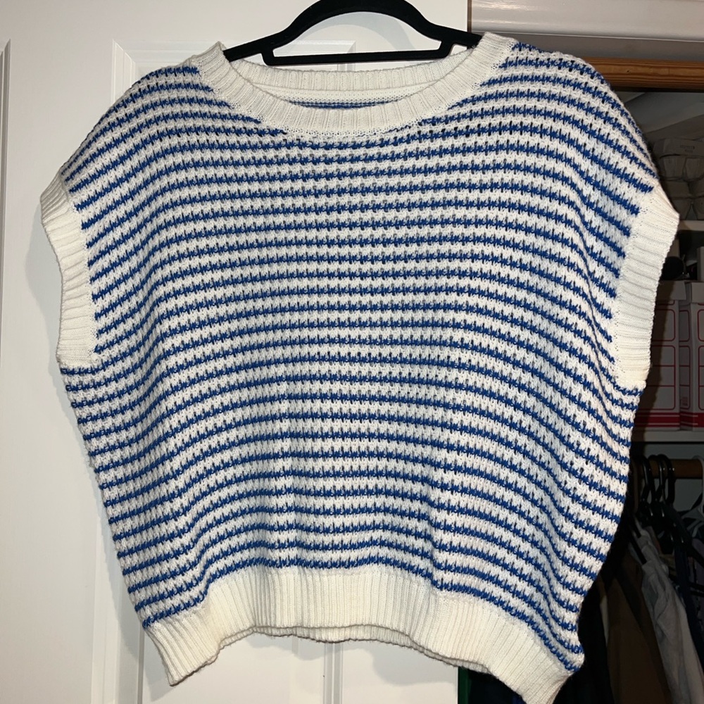 Blue and White Striped Women's Sweater